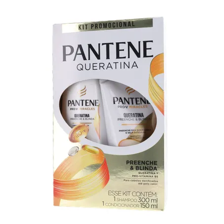Shampoo Pantene 300ml + Condicionador Queratina Preenche e Blinda 150ml 360-1