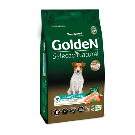 Ração Golden Seleção Natural Cães Adultos Porte Pequeno Frango e Arroz Mini Bits 10.1 KG