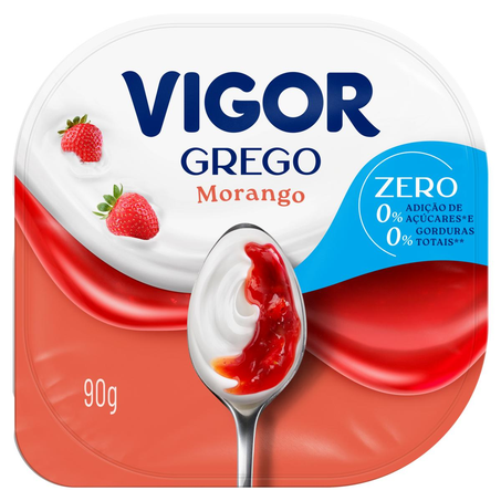 Iogurte Grego Vigor 90g - Zero Gorduras - Morango