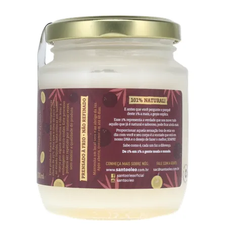 Óleo de Coco Santo Óleo Extra Virgem  Pote de Vidro 200ml 360-10