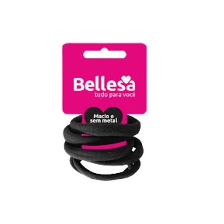 ELÁSTICO PARA CABELO BELLESA MEIA PRETO/BRANCO/CINZA COM 6 UNIDADE