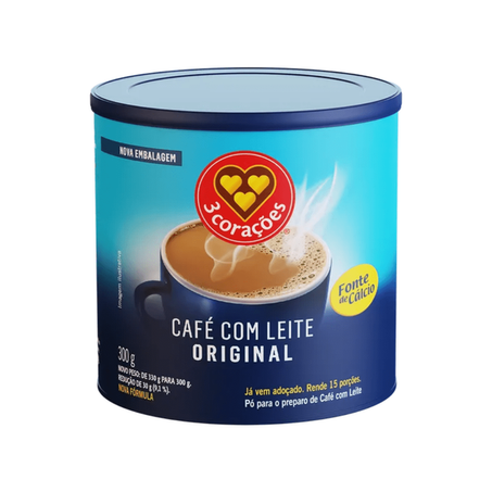 Cafe soluvel em pó 3 corações 300g com leite