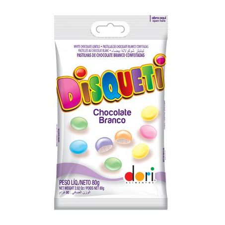 Confeito disqueti branco dori 60g