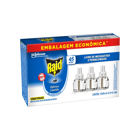 Repelente Líquido Elétrico Raid 45 Noites Sc Johnson Refil 32,9Ml com 3 Unidades