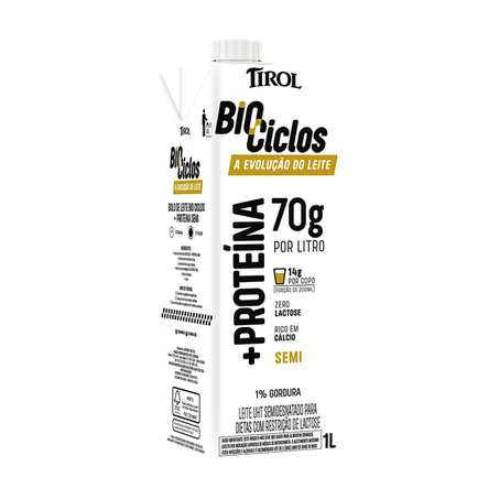 Leite tirol semi biociclos + proteina zero lactose 1l.