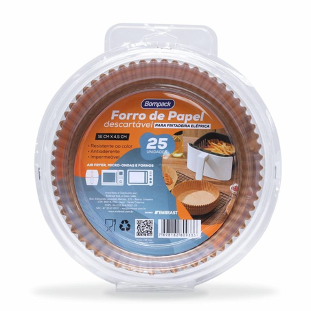 Forro de Papel Bompack Descartável Com 25 16Cx4.5C Para Air Fryer