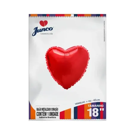 Balao Junco 45cm Metalizado Coracao Vermelho