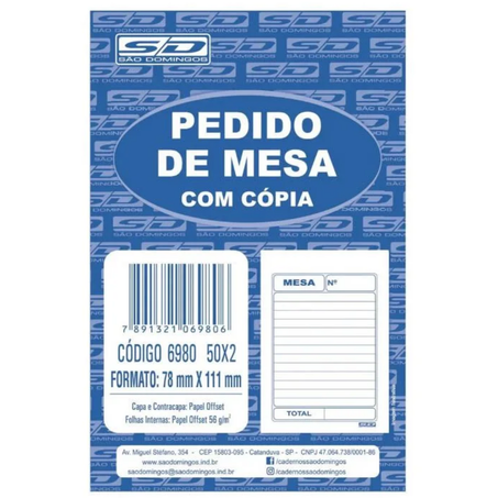 Escolar talao pedido mesa 2 vias 50f