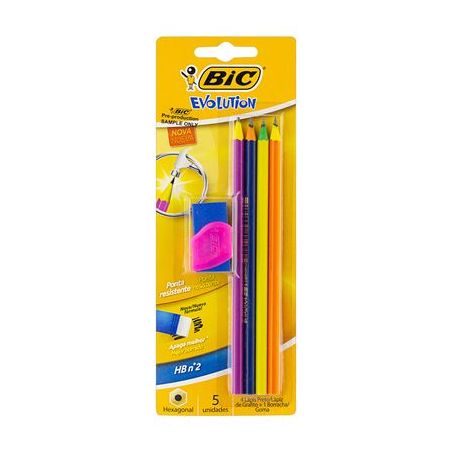 Kit 1 Borracha +áPis Preto Hb Nº 2 Bic Evolution 4LT