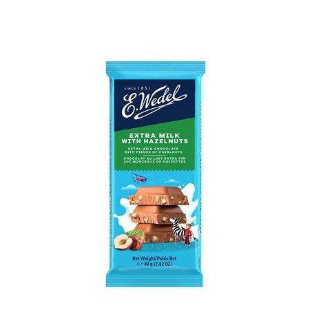 CHOCOLATE E.WEDEL EXTRA MILK WITH HAZELNUTS 80G 