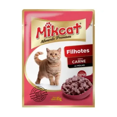 RACAO UMIDA PARA GATOS MIKCAT FILHOTES 85G CARNE