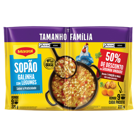 Mistura para Sopão de Galinha com Legumes, Macarrão e Vegetais Maggi 2 Unidades 225G Cada