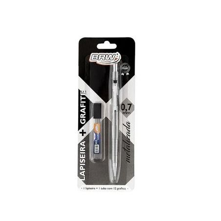 Lapiseira 0,7mm metalizada prata c/grafi