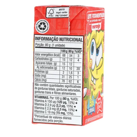 LEITE FERMENTADO BOB ESPONJA MORANGO C/6 360-29
