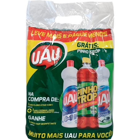 Kit Desengordurante + Cloro Ativo 4em1 + Pinho Tropical Grátis Uau Embalagem 3UN
