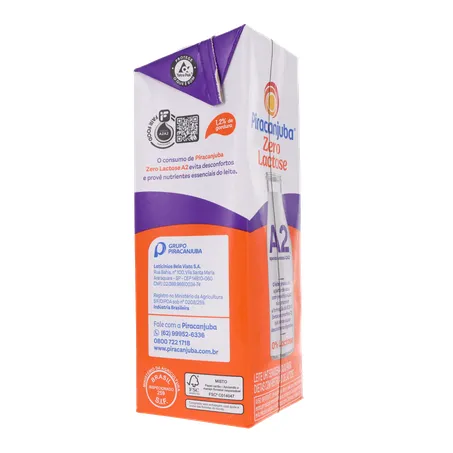 Leite Longa Vida S/Lactose Piracanjuba A2 Semidesnatado 1l 360-12