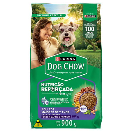 Ração Dog Chow 900g - Nutrição Reforçada - Adulto - Carne e Frango