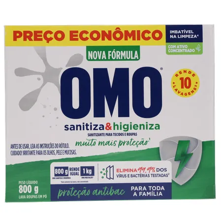 Lava Roupas Pó Omo Lavagem Perfeita Sanitiza e Higieniza Caixa 800G 360-0