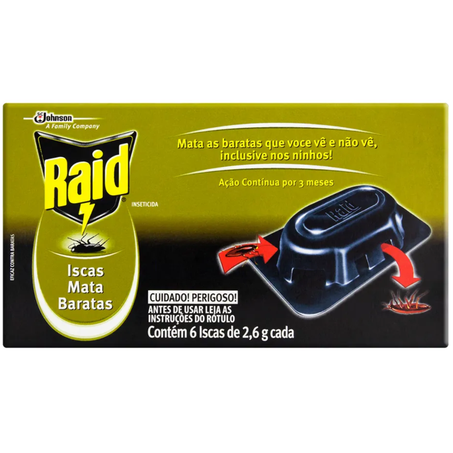 Inseticida isca raid mata baratas 2,6g c/6un