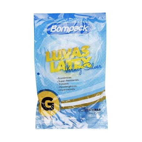 Luva de Latex Bompack Azul Multiuso G 2un