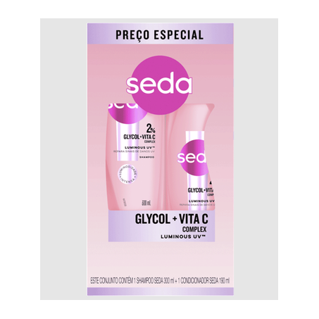 Kit Shampoo 300ml + Condicionador 190ml Seda Glycon + Vita C Caixa 490ml