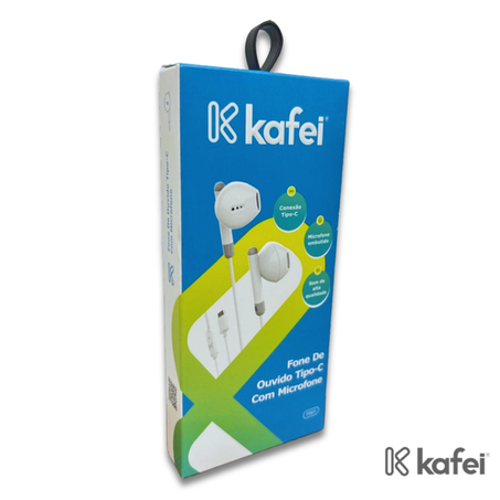 FONE DE OUVIDO KAFEI TIPO-C COM MICROFONE - F003 BRANCO CAIXA C/1UNID