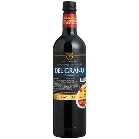 Vinho tinto nacional del grano suave promocional 1l (grátis 250ml)