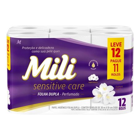 Papel Higiênico Mili Folha Dupla Lv12 Pg11 Perfumado 30m 
 