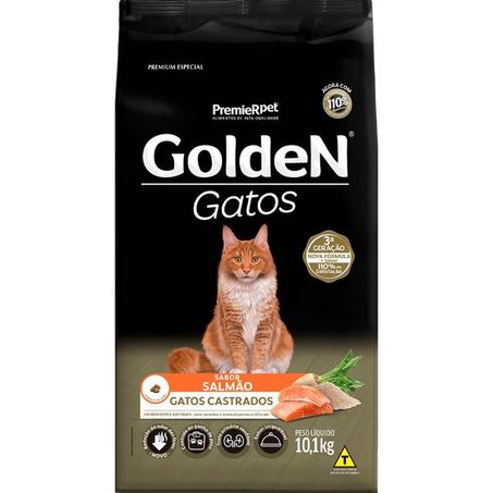 Ração Golden para Gatos Adultos Castrados Sabor Salmão 10,1Kg