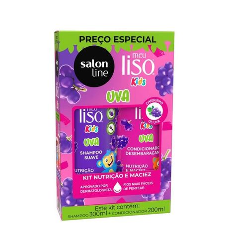 KIT SHAMPOO + CONDICIONADOR SALON LINE 300ML/200ML MEU LISO UVA KIDS