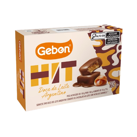 Sorvete Gebon Hit Doce De Leite Argentino Com Cobertura Chocolate Ao Leite Caixa 160g 
 