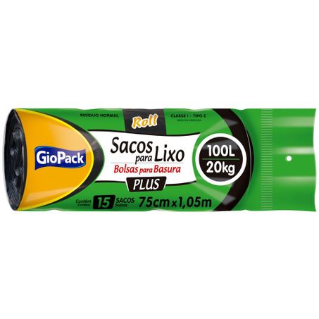 Saco lixo 100l/20kg 15un plus 75x105cm giopack