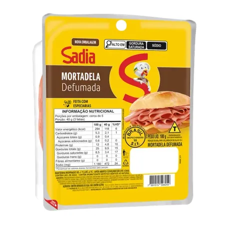 Mortadela sadia defumada fatiada 180 gr