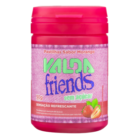 Pastilha valda friends morango mentolado sem açúcar pote 50g