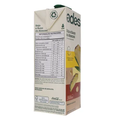 Bebida a Base de Soja Ades Sabor Abacaxi Caixa 1lt 360-30