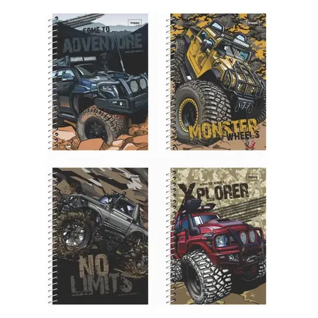 CADERNO CD ESPIRAL 1/4 MONSTER WHEELS 96 F 39252  