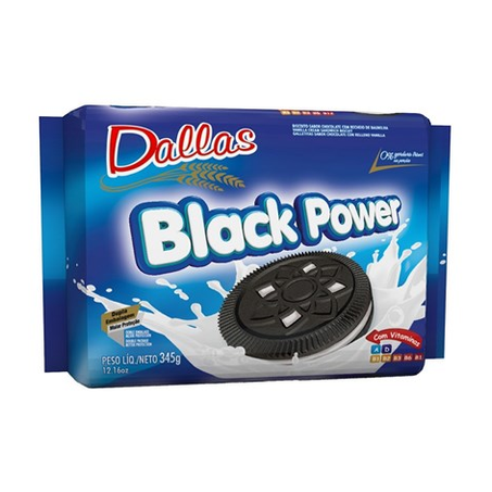 Biscoito recheado dallas black power chocolate com baunilha 345g