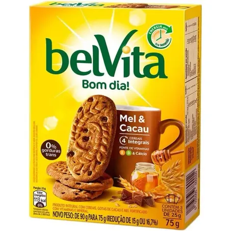BISCOITO INTEGRAL MEL E CACAU 75G BELVITA