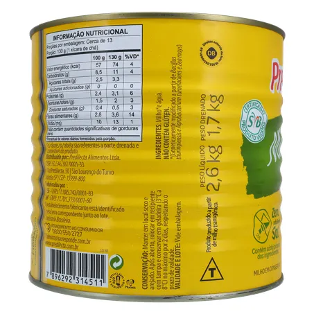 Milho verde predilecta lata 1,7kg 360-3
