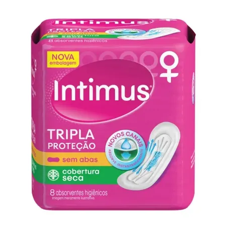 Absorvente intimus gel tripla proteção seca sem abas com 8 unidades