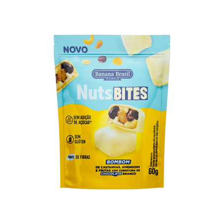 Bombom Nuts Bites sem Açúcar e Glúten Branco Pacote 60G