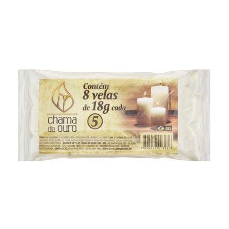 Vela Comum Branca Chama de Ouro Nº 5 8 Unidades 144G