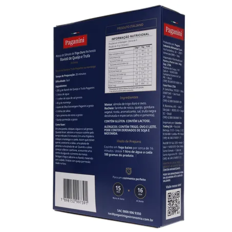 Massa Ravioli Paganini Queijo e Trufa Caixa 200gr 360-22