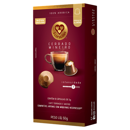 Café em cápsulas torrado e moído cerrado mineiro 3 corações 50g c/10
