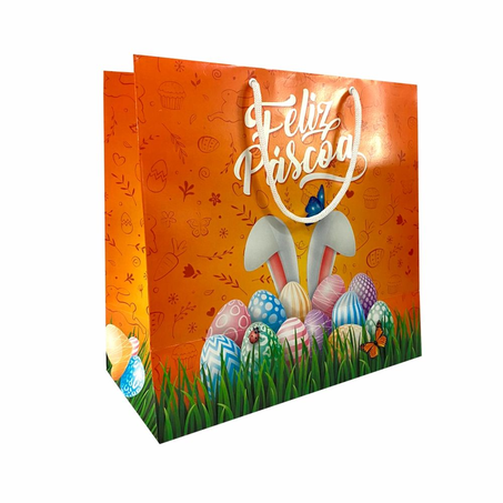 Sacola Páscoa Questão Gosto Laranja Feliz Páscoa 31X30X15