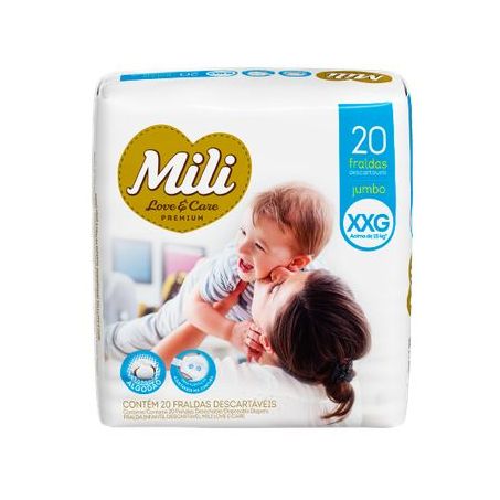 Fraldas Descartáveis Mili Love E Care Xxg Jumbo Embalagem 20UN