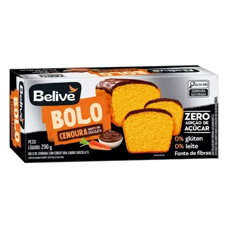 Bolo de Cenoura com Cobertura de Chocolate Zero Sem Glúten Belive 290g