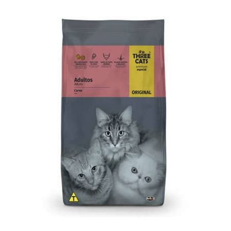 RACAO THREECATS 1KG ADULTO CARNE