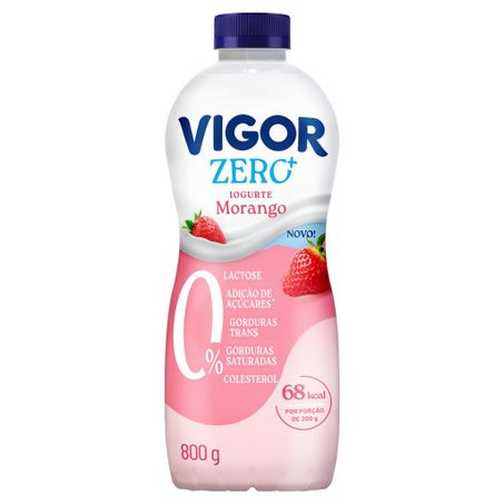 Iogurte Desnatado Morango Zero Lactose Vigor Garrafa 800g