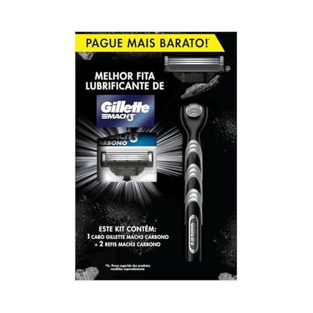 APARELHO BARBEAR GILLETTE MACH3 CARBONO + 2 RECARGAS